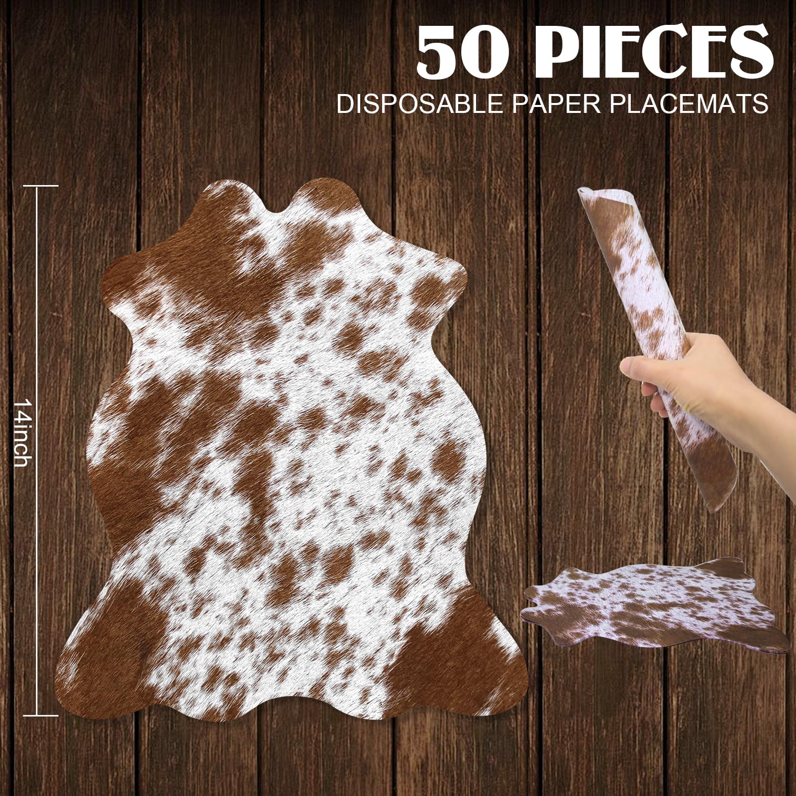 50 Stück Einweg Papier Tischsets mit Kuh-Druck,35cm Western-Stil Landhausstil Western Cowboy-Platzsets,Platz-Set aus Papier,für Zuhause,Küche,Esszimmer,Tischdekoration für Zuhause,Hellbraun