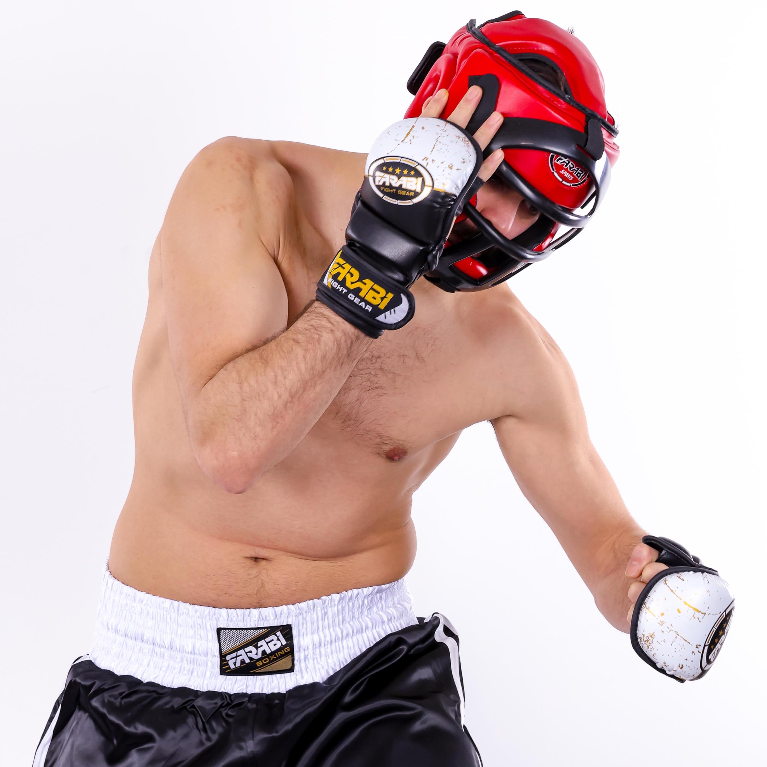 Farabi Sports Guantes MMA con Soporte de Muñeca Ajustable, Palma Abierta para Muay Thai y Entrenamiento