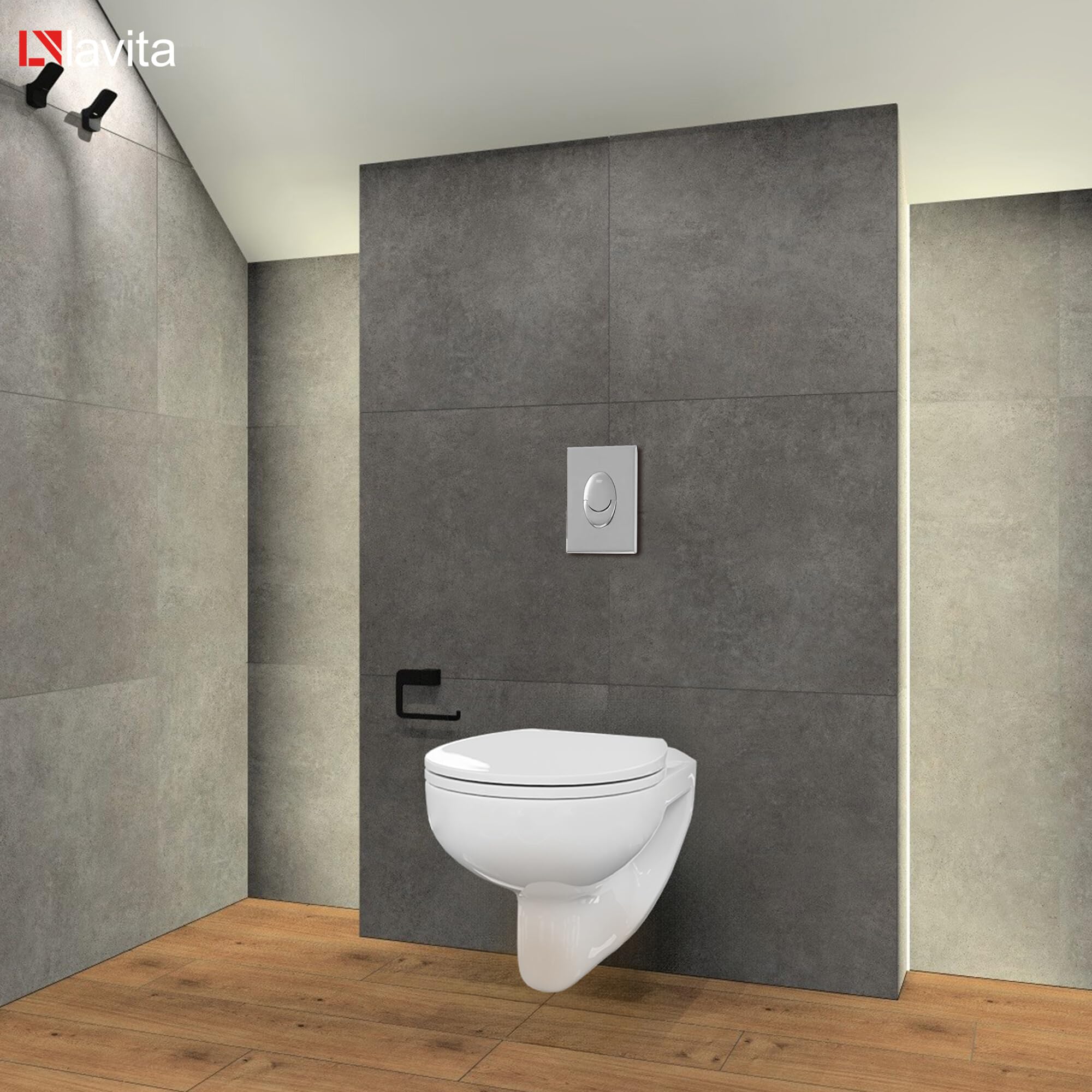 LAVITA Vorwandelement Solido Start + Wand Hänge WC Arctic Weiß Spülrandlos + WC-Sitz SoftClose Verchromter Knopf Komplettset Unterputz Spülkasten Toilette Komplett Sett WC