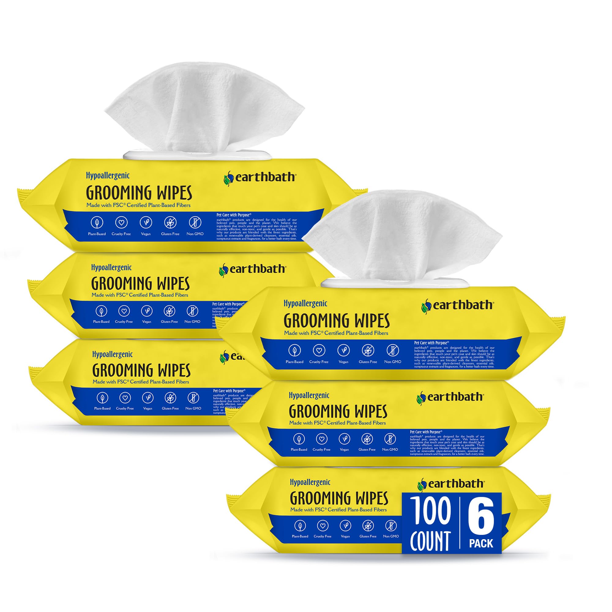 earthbath, Hypo-Allergenic Grooming Wipes - Fragrance Free Dog Wipes for Paws and Butt, Best Pet Wipes for Dogs with Sensitive Skin, Made in USA,