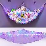 Unicorn Castle Stuffed Animals Net or Hammock Kids Toy Storage Organizer with LED Light Hanging Corner Stuffed Animals Holder Kids Girls Room Decor,Purple,Large (Pack of 2)