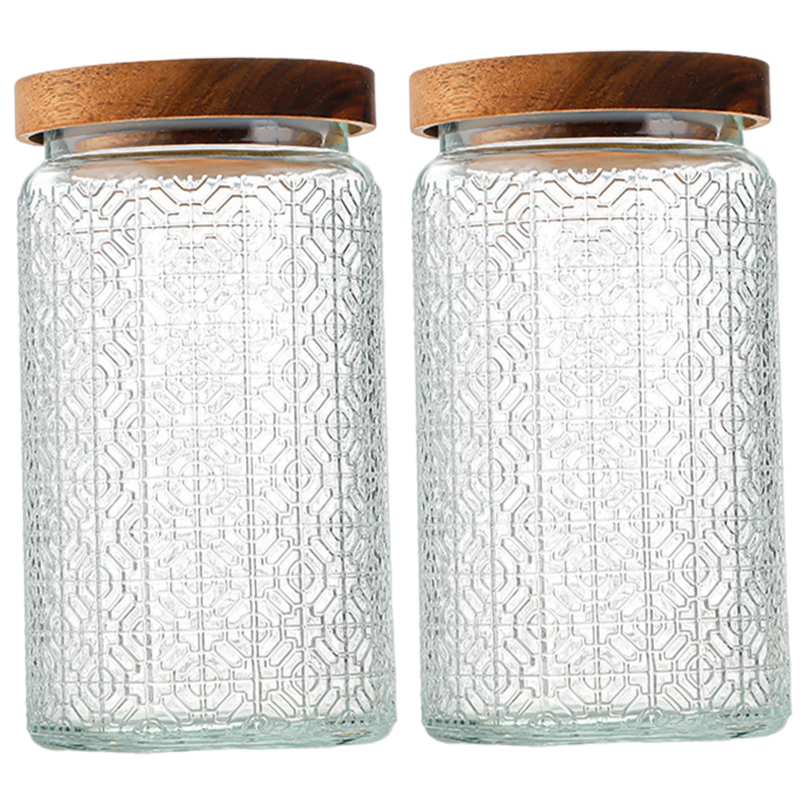 Bocaux de conservation de luxe en verre gravé et bois naturel 1000ml