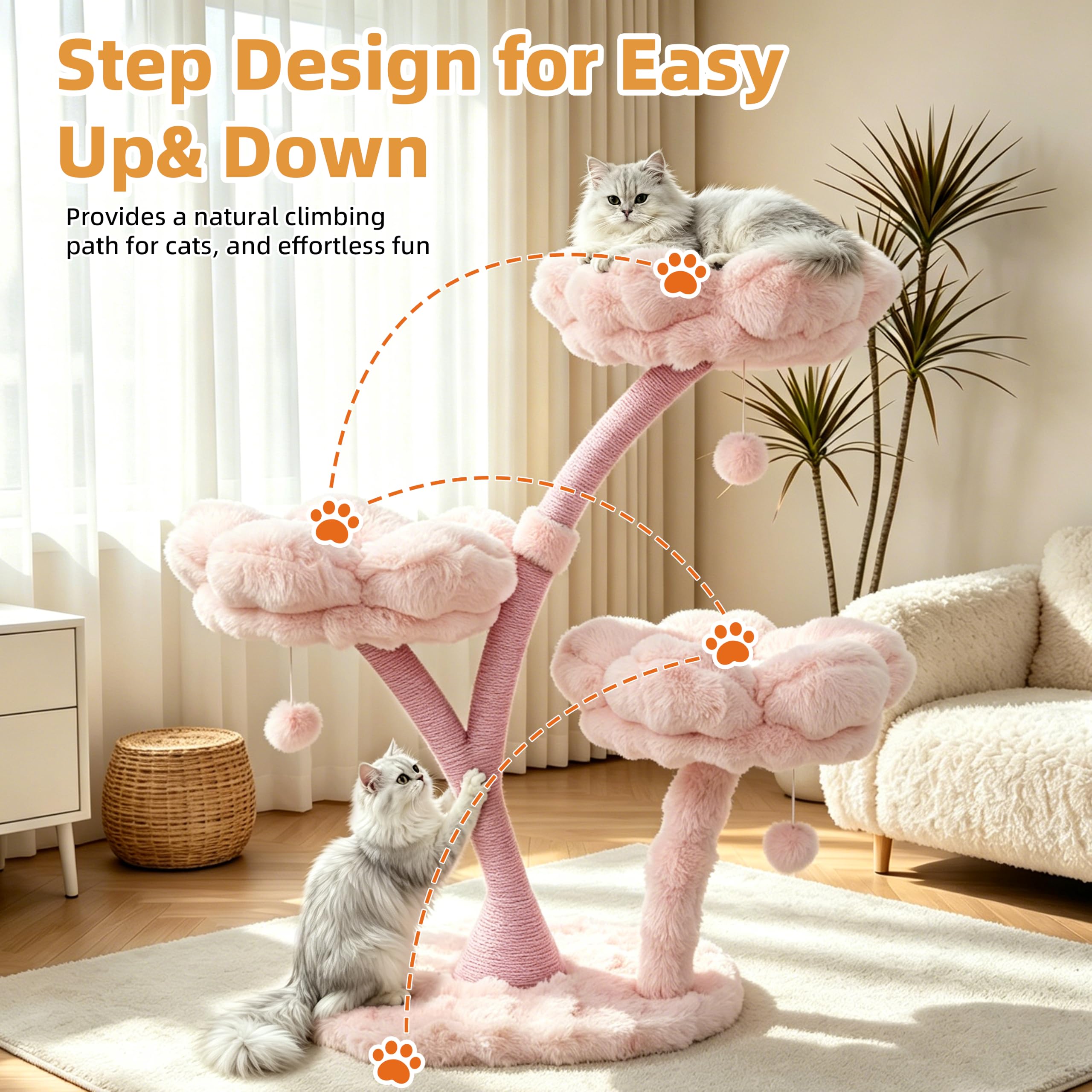 BingoPaw Estetico Albero Tiragraffi per Gatti Alto 105cm Carino Rosa