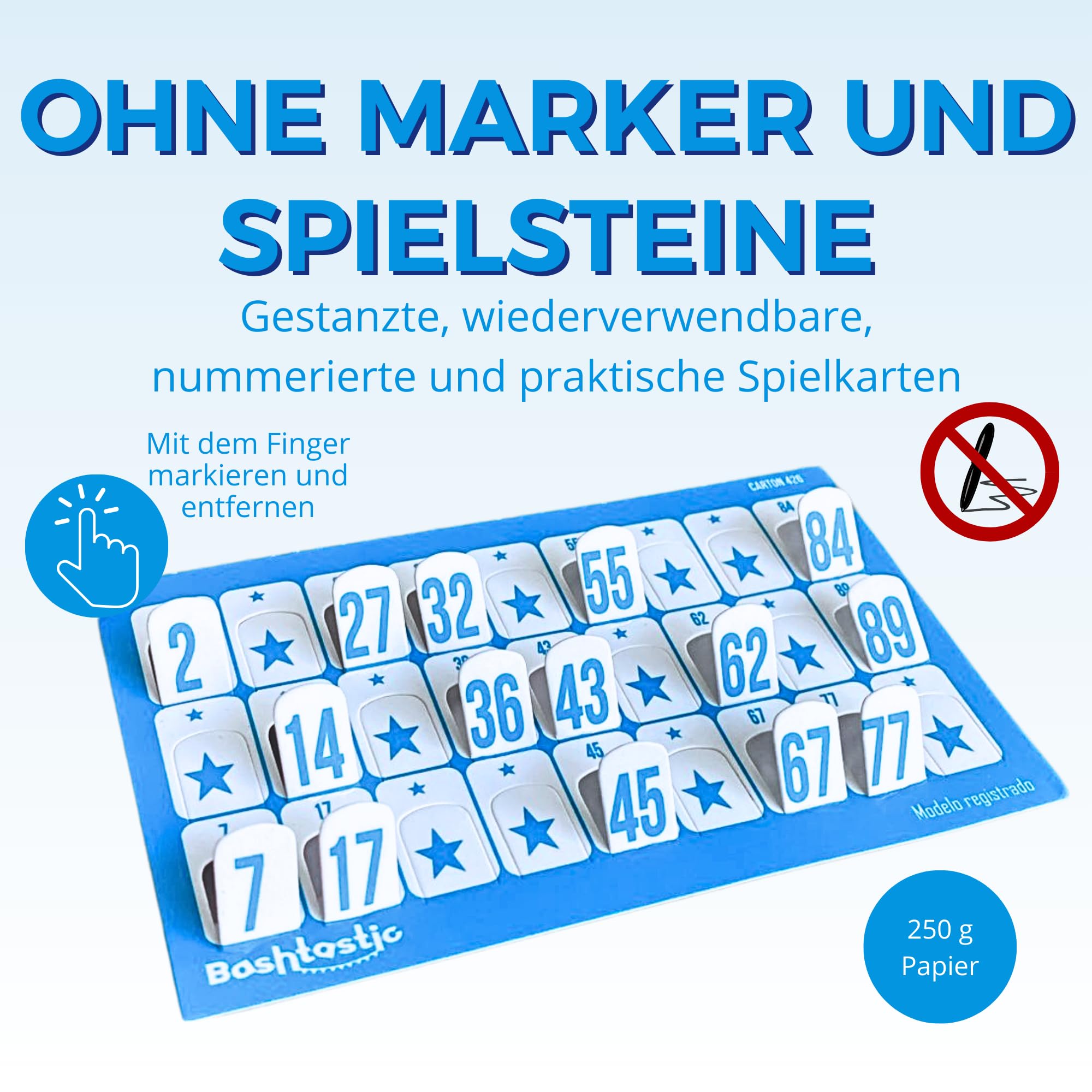 Bingo Karten - Gestanzte Bingokarten, Bingo Spiel Erwachsene, Wiederverwendbare Bingokarten, nummeriert und unterschiedlich voneinander. (Blau, 1008 Bingo Karten)
