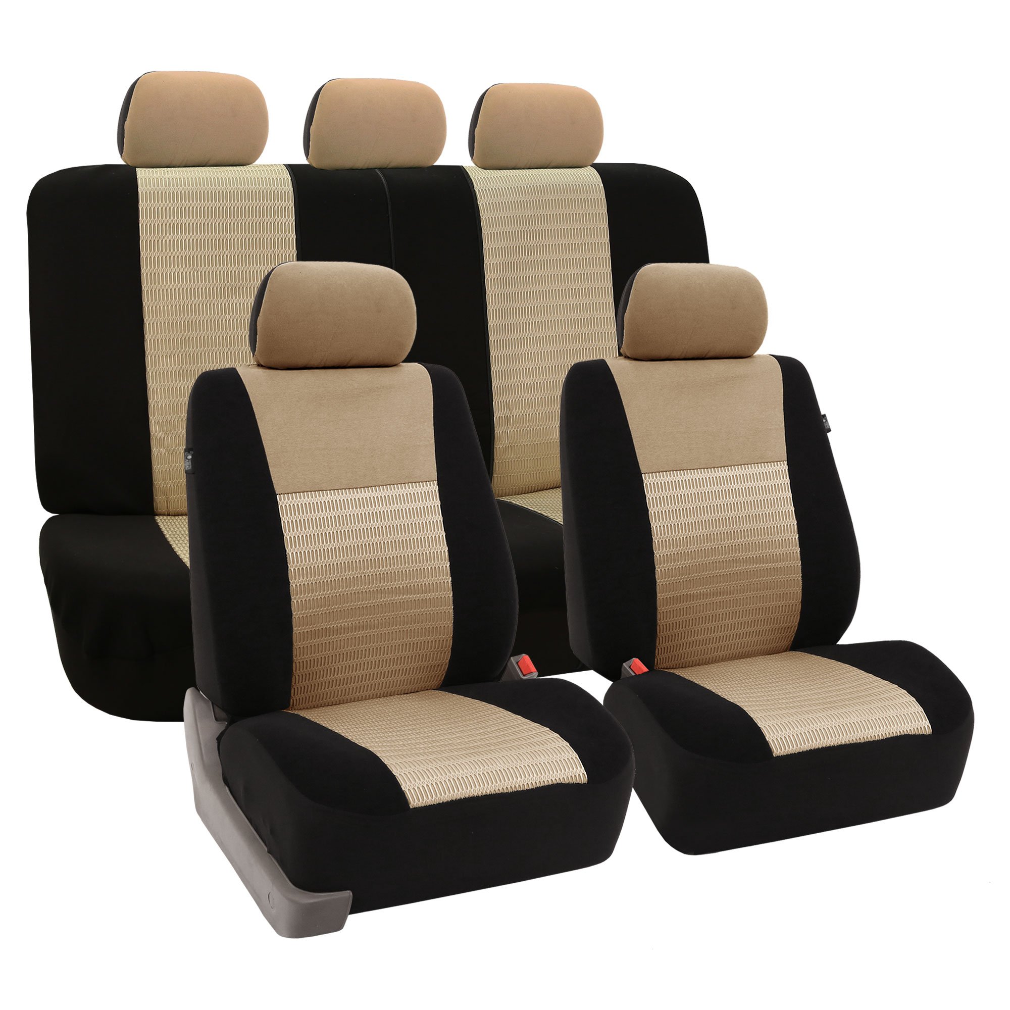 Fh Group Fb060Beige115 Universal Fit Full Set Trendy Elegance Beige Black Automotive Seat Covers Fits Most Cars, Suvs, And Trucks (Airbag Compatible And Split Bench)