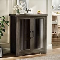 Vista 12 de Gabinete de Buffet Acanalado con Aparador de Acento de Almacenamiento, Credenza Moderna con 2 Puertas y Estantes Ajustables, Consola de Mesa de Bar