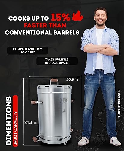 Miniatura 4 de El Barril Lite - Parrilla ahumadora de barril mediano, acero inoxidable 430, ganchos de carne, parrilla superior y manipulador, barbacoa de carbón