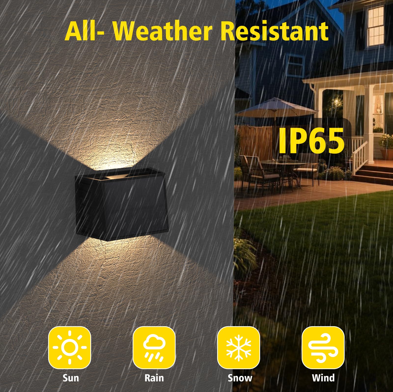 T-SUN Aplique Solar Exterior Pared 4 Piezas, 3000K Blanco Cálido Lámparas Solares Para Exterior Ángulo Del Haz Arriba y Abajo, Luces Solares Exteriores Jardin Impermeable para Porche, Camino, Garaje