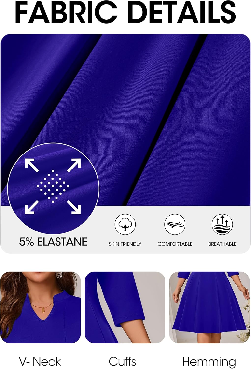 Runwind Plus Size Dresses for Curvy Women, V-Neck 3/4 Sleeve Semi-Formal Fall Church Wedding Guest Cocktail Party Midi Dress - Image 7