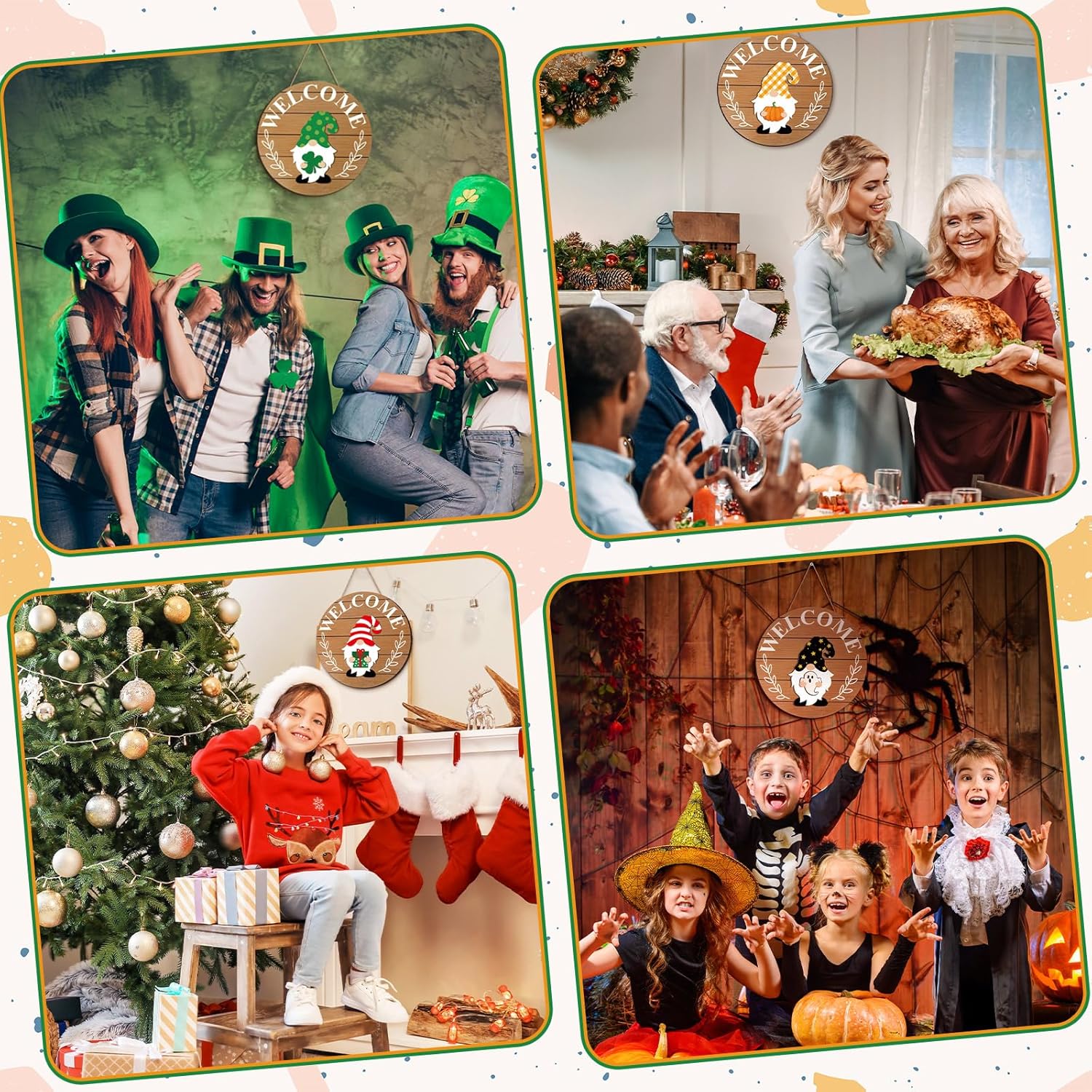 Qunclay Interchangeable Wooden Gnome Decor Holiday Seasonal Gnome Decorations with Magnet Pieces and Detachable Hats Changeable Welcome Sign for Home(Simple Style) - Image 5