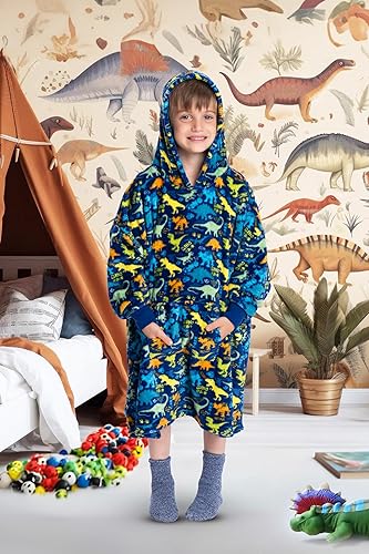 Miniatura 4 de Mad Dog - Manta con capucha para niños, mantas con mangas acogedoras, forro polar suave y diseños de sherpa, para niños y niñas, de 4 a 13 años