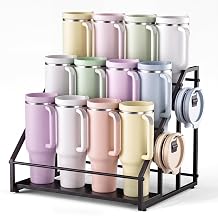 3-Tier Stanley Cup Holder for 12 Tumblers, Lid Organizer, Black Wood