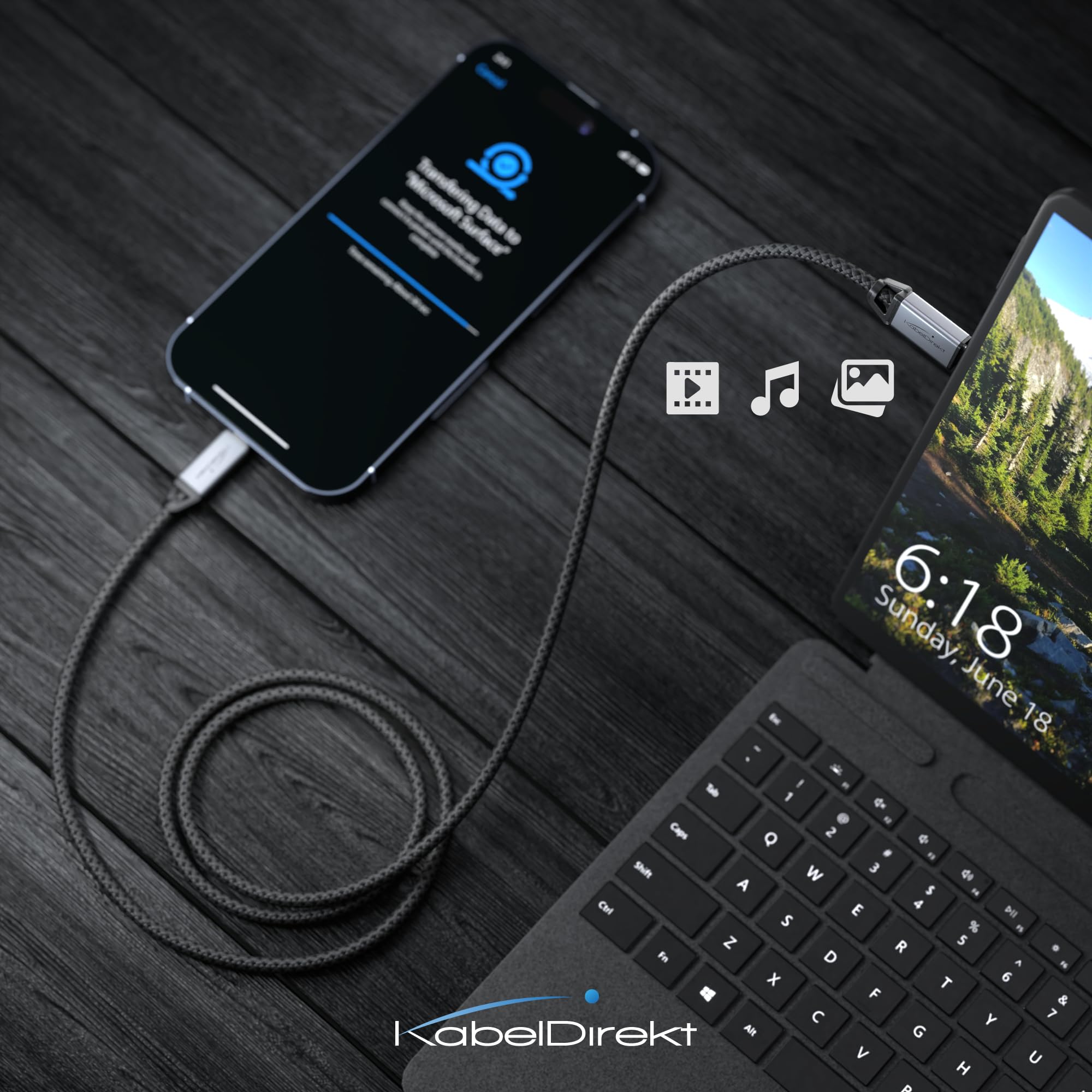 KabelDirekt – Cavo USB-C per Ricarica Veloce, Connettori Metallici + Intrecciato in Nylon, USB 2.0 – 1 m (Ricarica Telefoni/Computer Portatili con 60W, Ideale come Cavo di Carica/Dati, Nero) - Vista 4