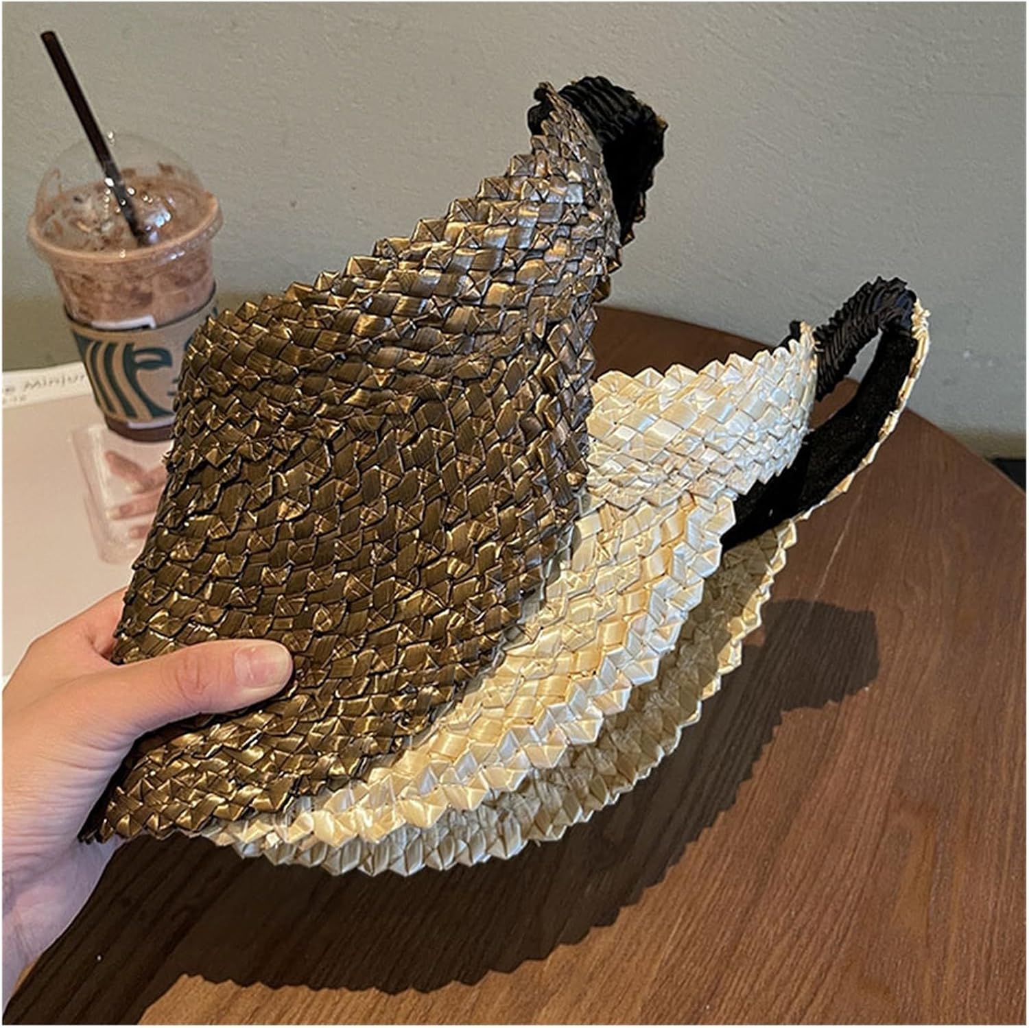 Sun Visor Hat for Women Natural Palm Leaf Visor Wide Brim Sunshade Summer Straw Beach Hat Derby Vacation Hat