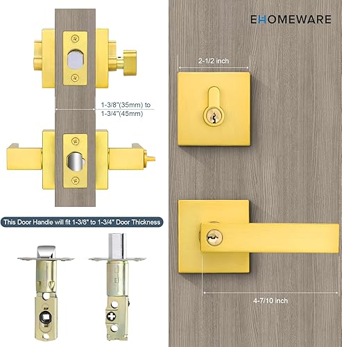 Miniatura 9 de KAMIST Juego de 5 manijas de puerta con cerrojo de un solo cilindro, manija de puerta de entrada y cerradura de cerrojo y llave, juego de manijas de
