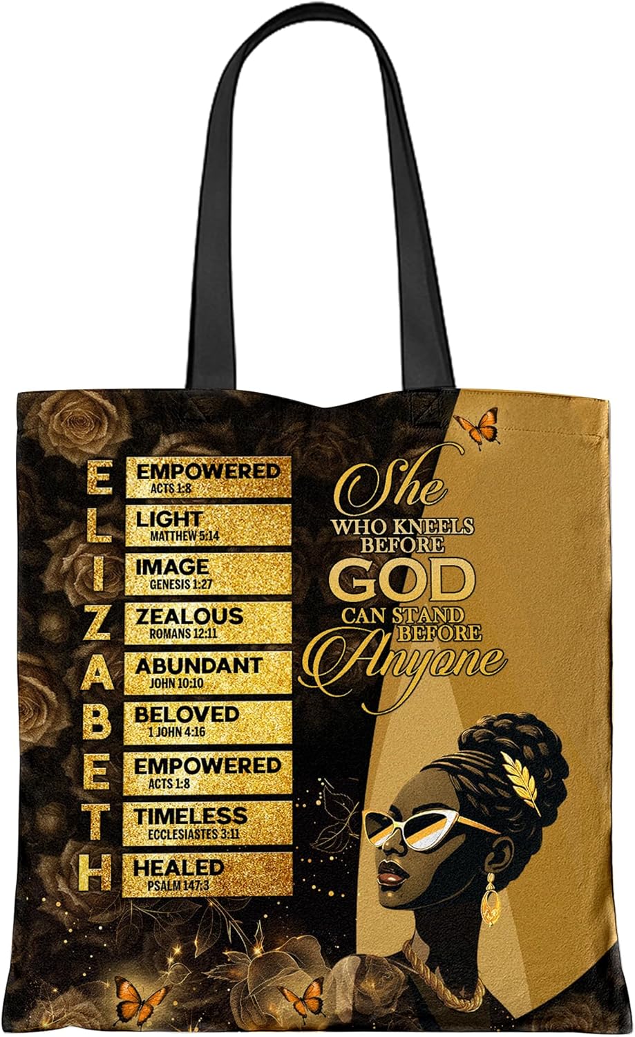Personalized African American Tote Bags for Women, Christian Shoulder Bag with Name for Travel, Work, Gym, Black Women Gifts