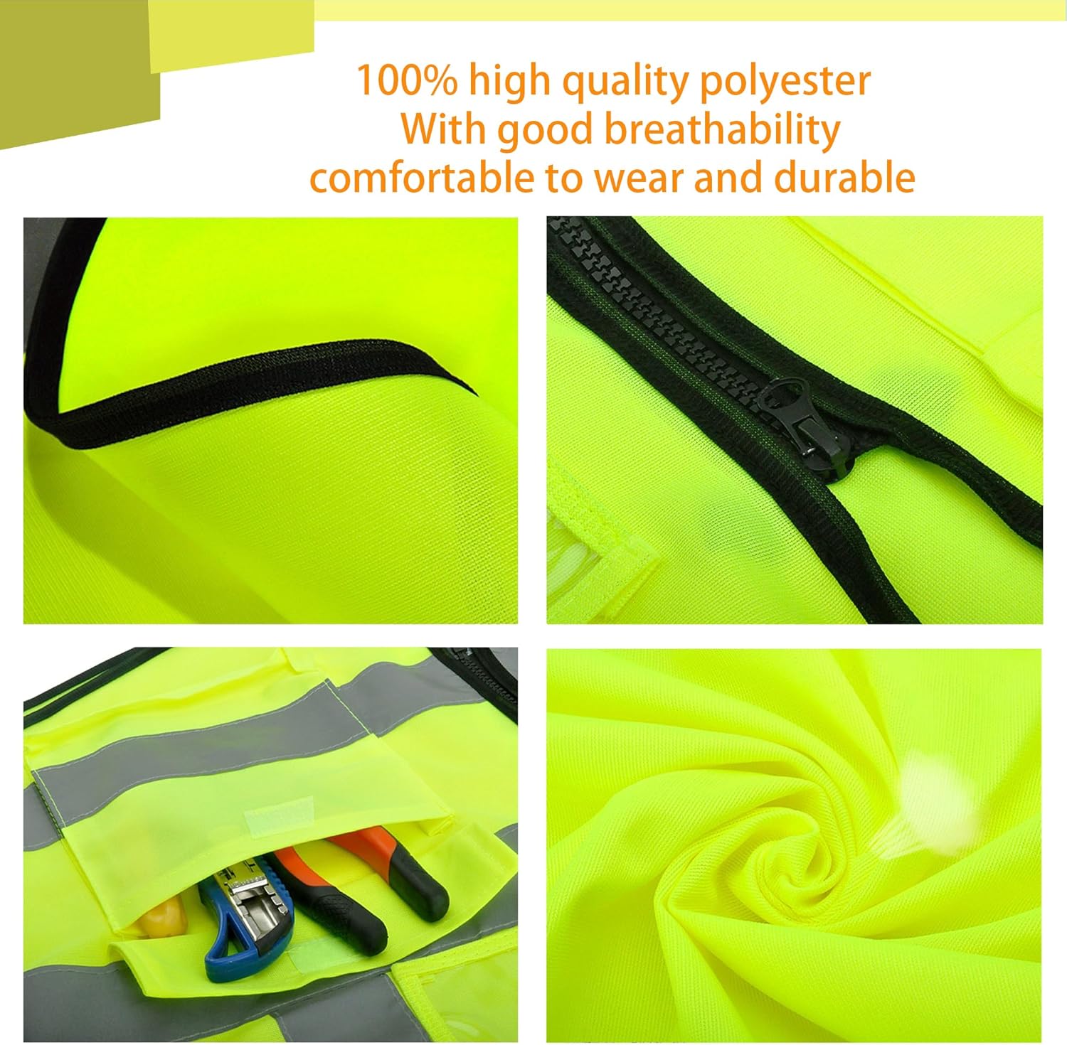 Custom Safety Vest for Men with Pockets Construction Vest High Visibility Reflective Vest Fluorescent Green Safety Vests - Image 5