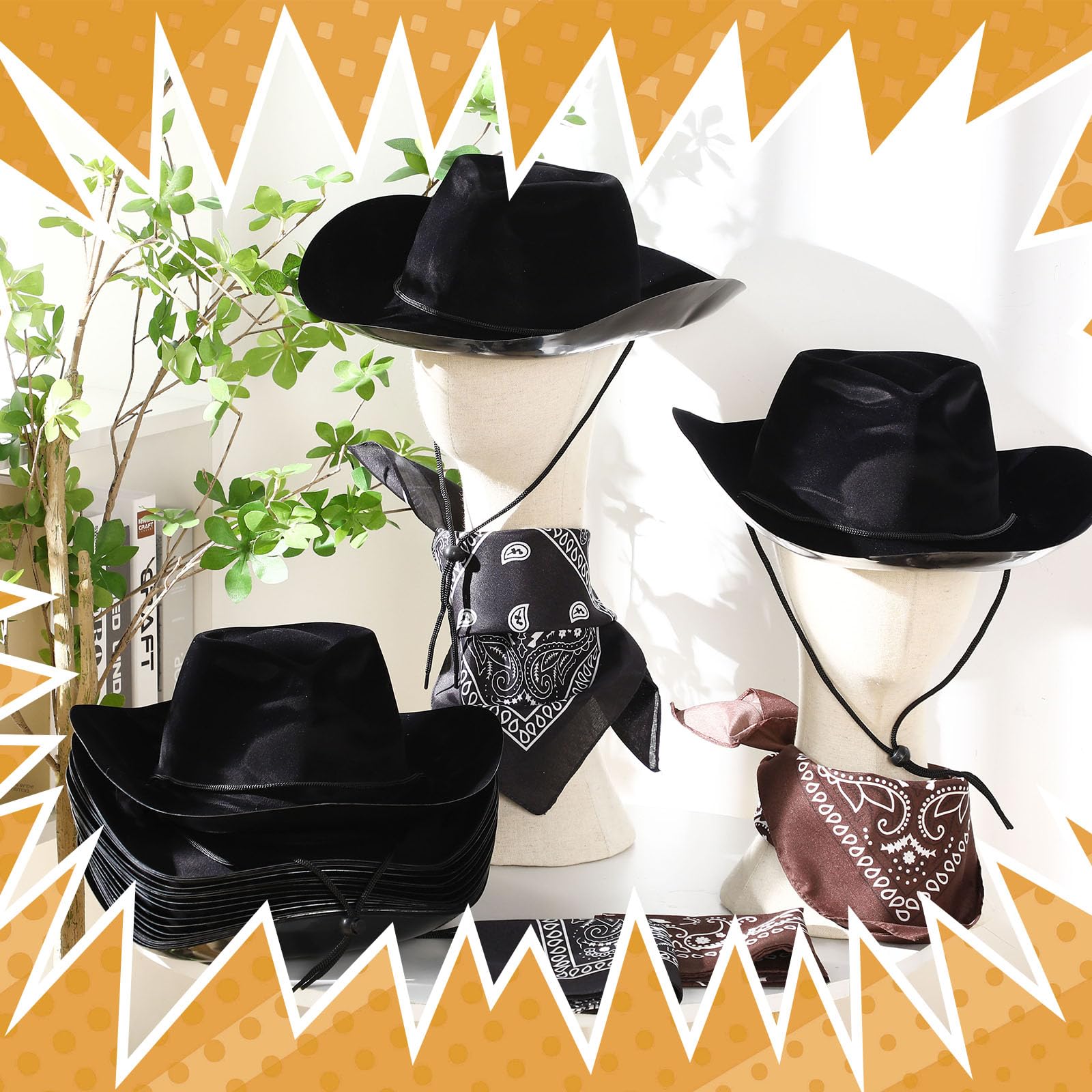 Cowboy Hats and Bandanas Set - 48 Pieces Western Party Supplies Amazon.com: Hillban 48 Pack Cowboy Hats and Bandanas Set  main image 3