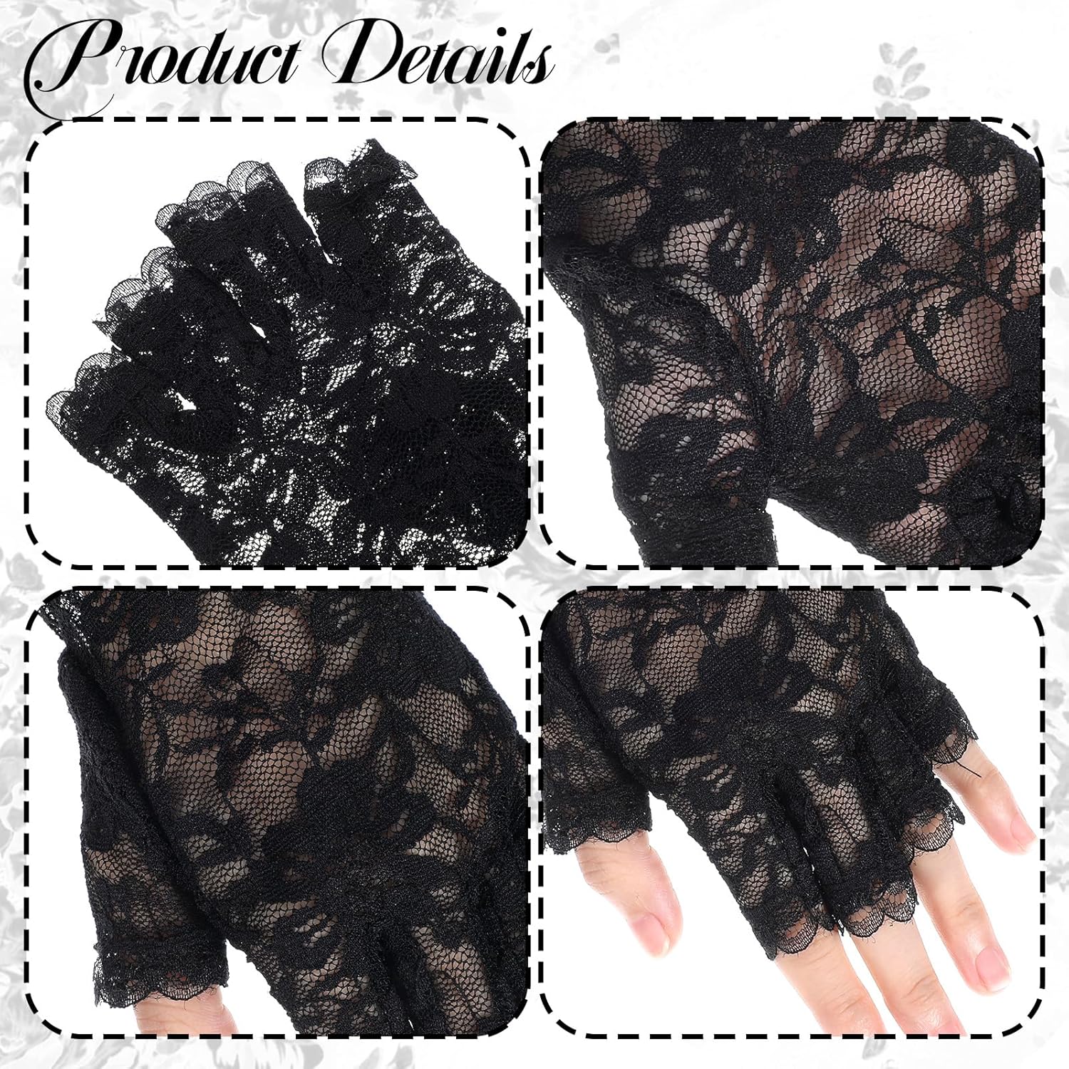 Women Black Lace Gloves Elegant Short Fingerless Lace Gloves 1920s Accessories for Women Opera Evening Wedding Tea Party Prom Cosplay（1 Pair） - Image 4
