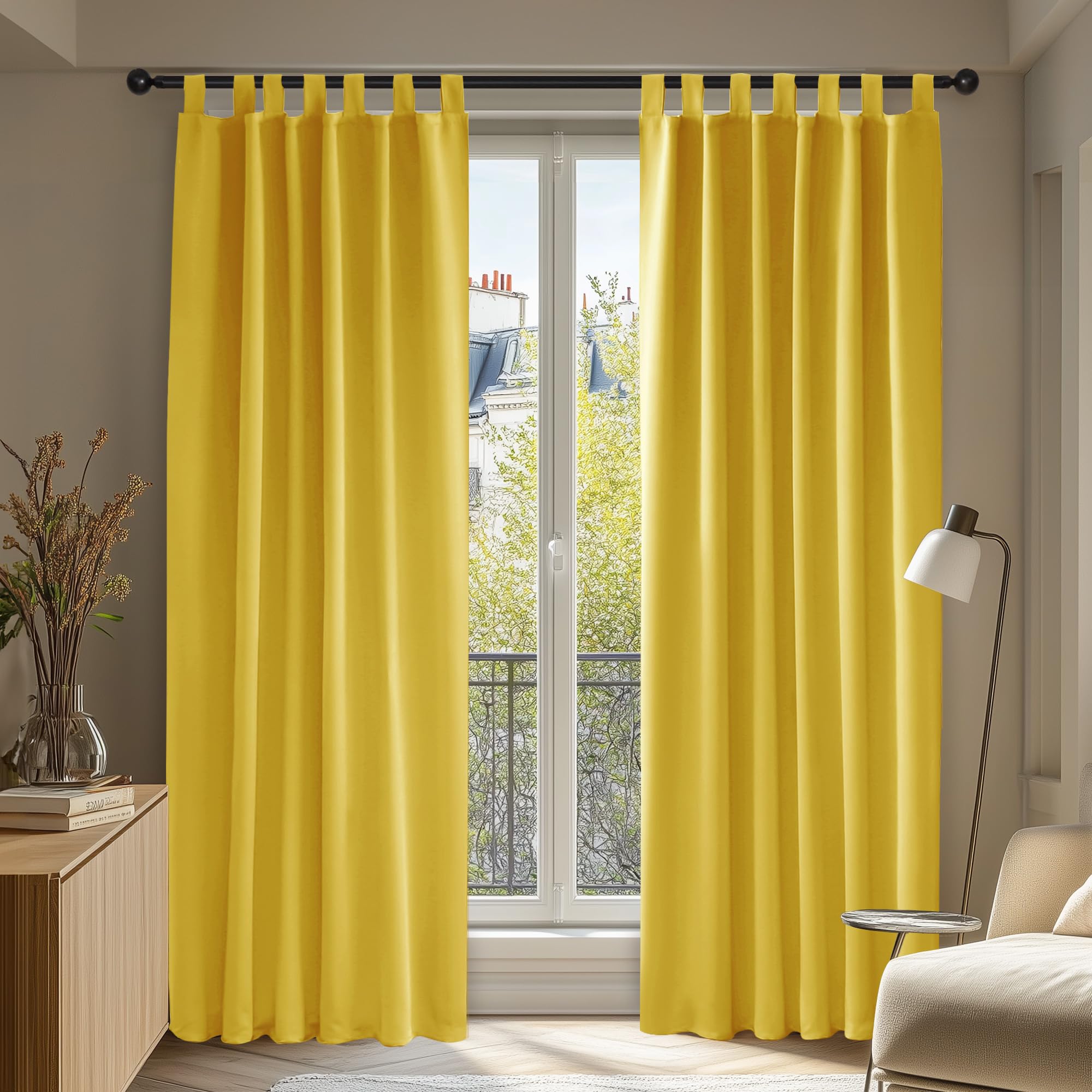 Deconovo Tende Oscuranti per interni 2 Pezzi 140x290 CM, Tende Camera da Letto Moderne Termiche Isolanti, con Passanti, Giallo