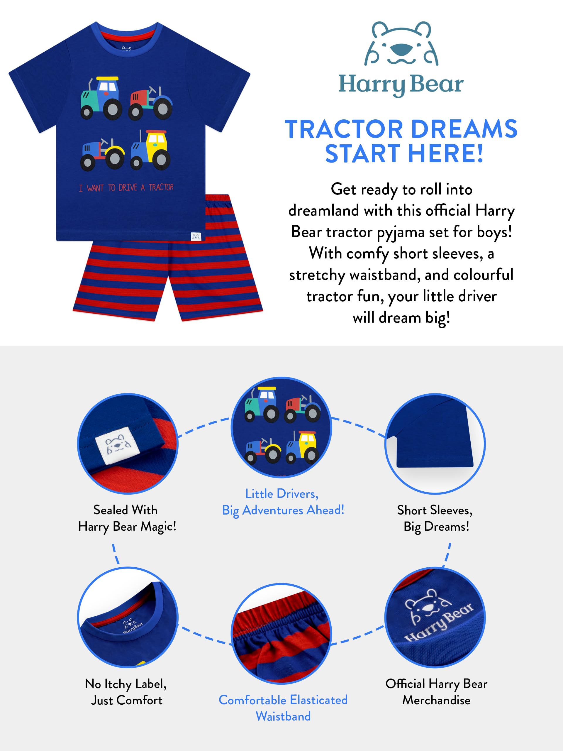 Harry Bear Pijama Corta para niños Tractores