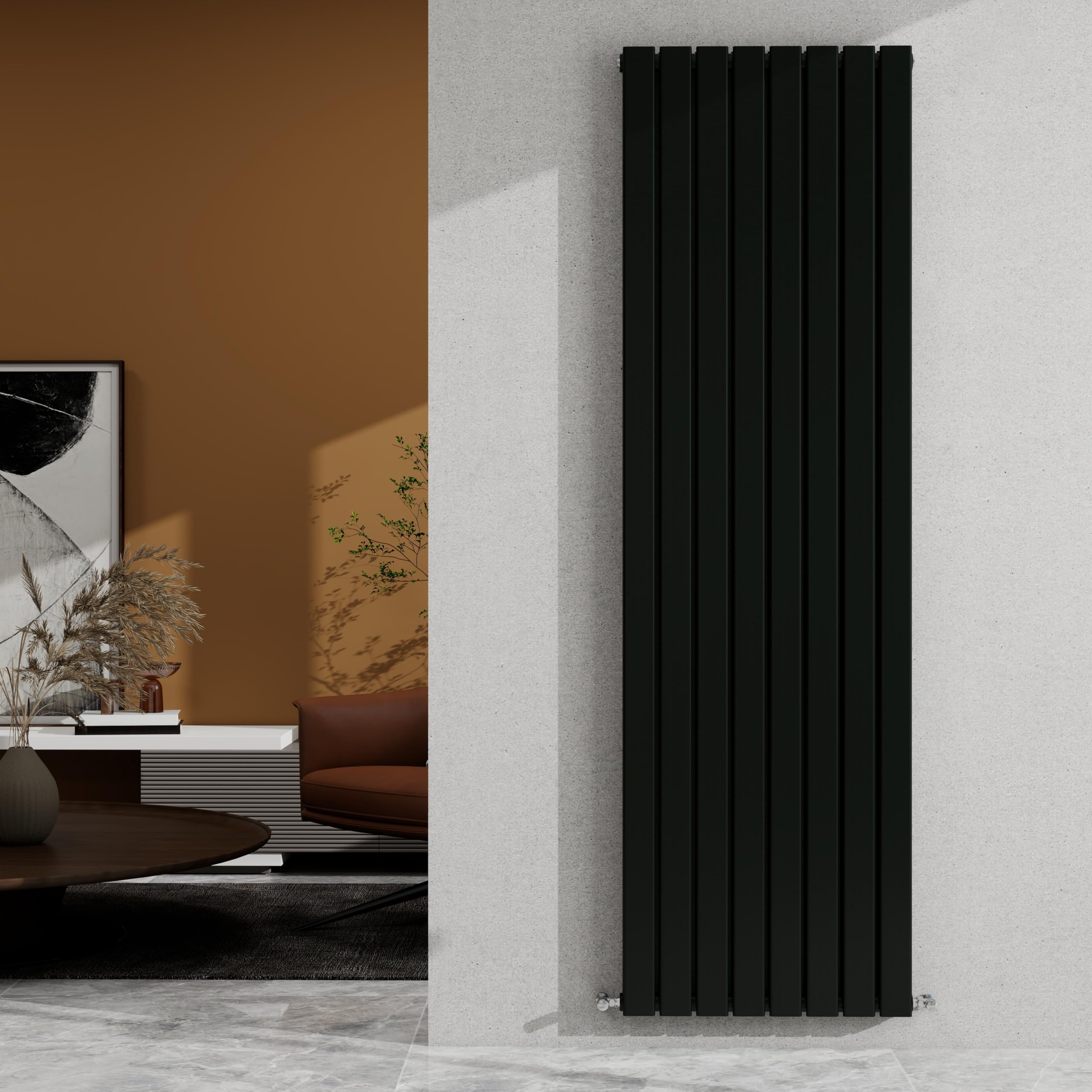Sky Bathroom Black 1800×544Mm Vertical Designer Radiator Double Panel Modern Central Heating Flat Panel Rad 6324 Btu