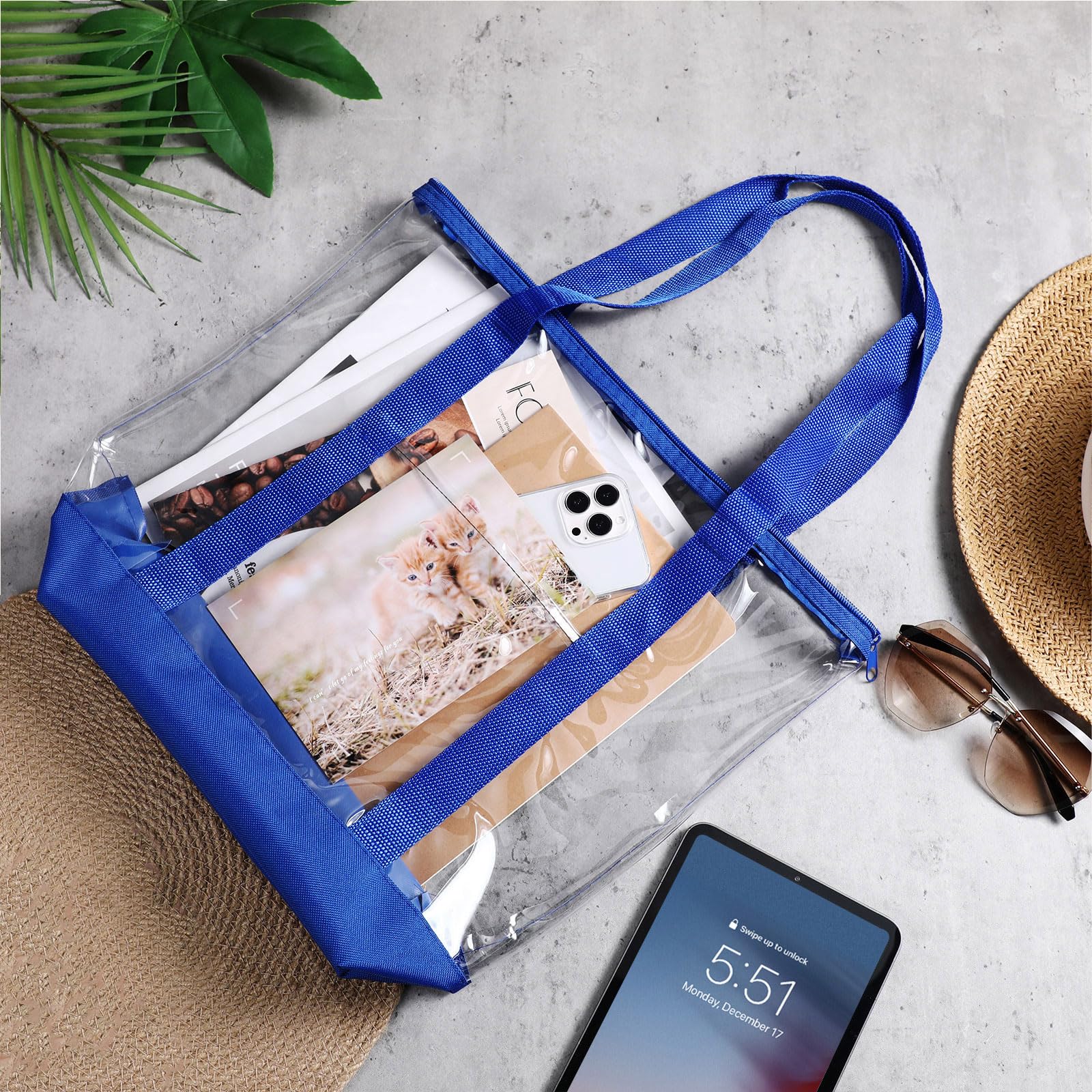 Reginary Transparente Tragetaschen, Schultertasche, Handtasche, Sicherheitsgeprüft, durchsichtig, mit Reißverschluss, für Sportveranstaltungen, Reisen, 8 Stück, Blau, Large, Transparent