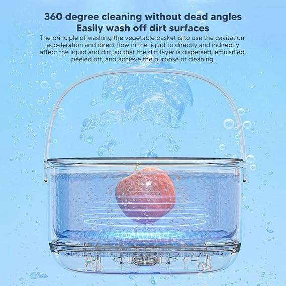360 Degree Ultrasonic Fruit and Vegetable Washing Machine Cleaner for Home Kitchen - Food Purifier Device Removes Pesticides from Produce and Meats