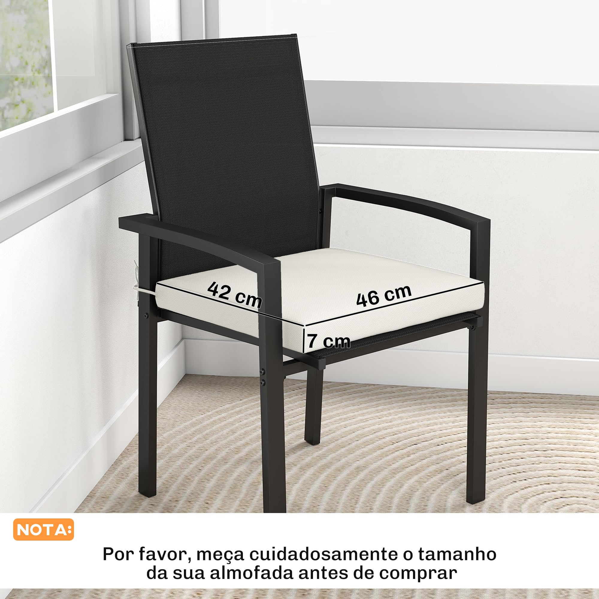 Outsunny Juego de Cojines para Sillas de Comedor, 46x42x7 cm, 6 Piezas, Cojines para Sillas de Jardín con Funda Lavable y Lazos, Impermeable y Anti-UV, Crema
