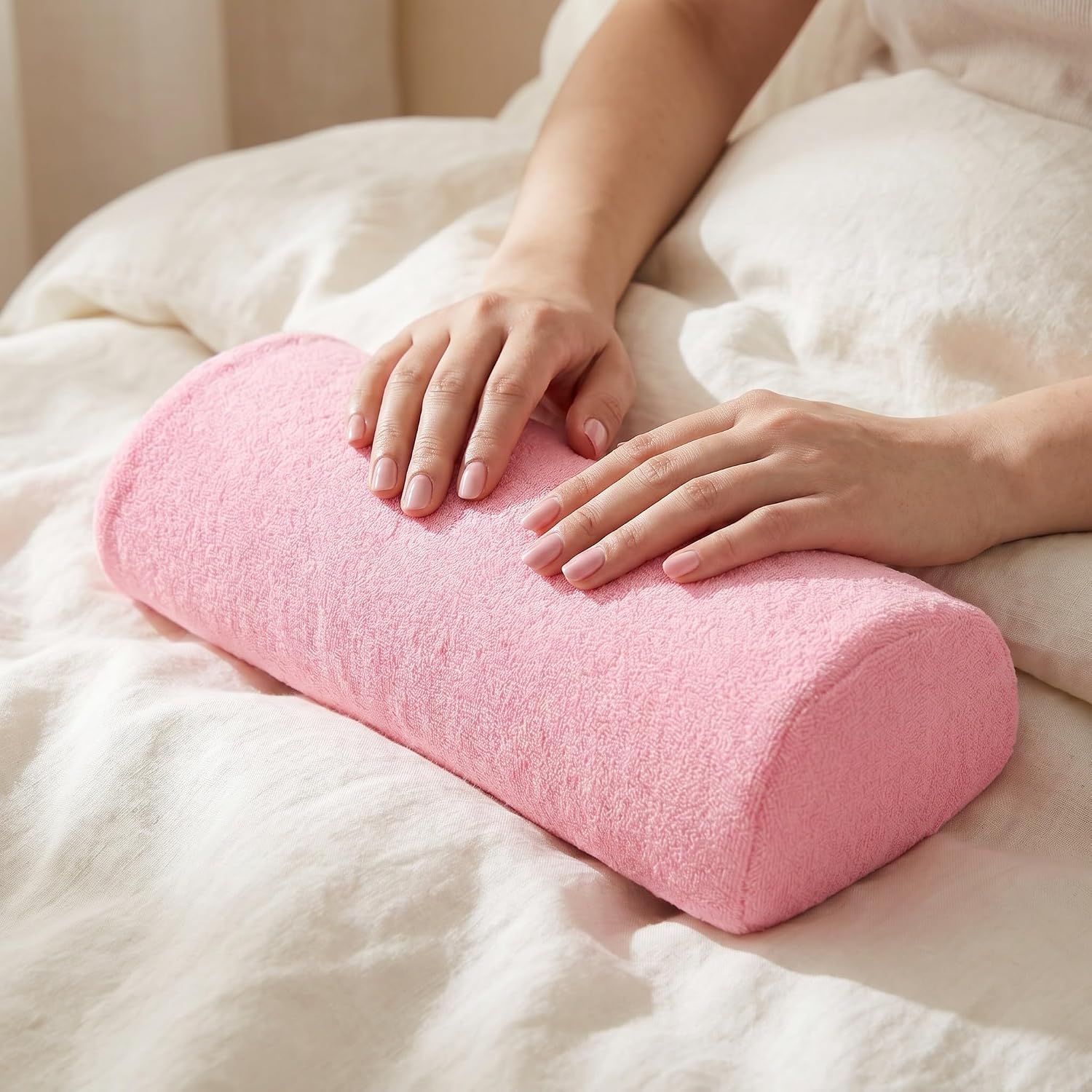 Baluue 2pcs Nail Hand Support Pillows for Manicure Table, Soft Fabric Arm Rest Cushions with Delicate Knit Surface, Semicircular Shape, Nonsticky to Gel or Polish, Gentle the Touch,