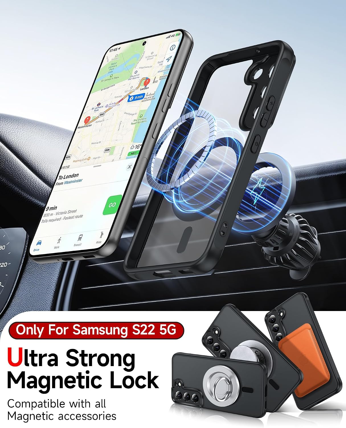 LeYi for Samsung-Galaxy-S22 Case [MagSafe Fit] Slim Translucent, Black image 4