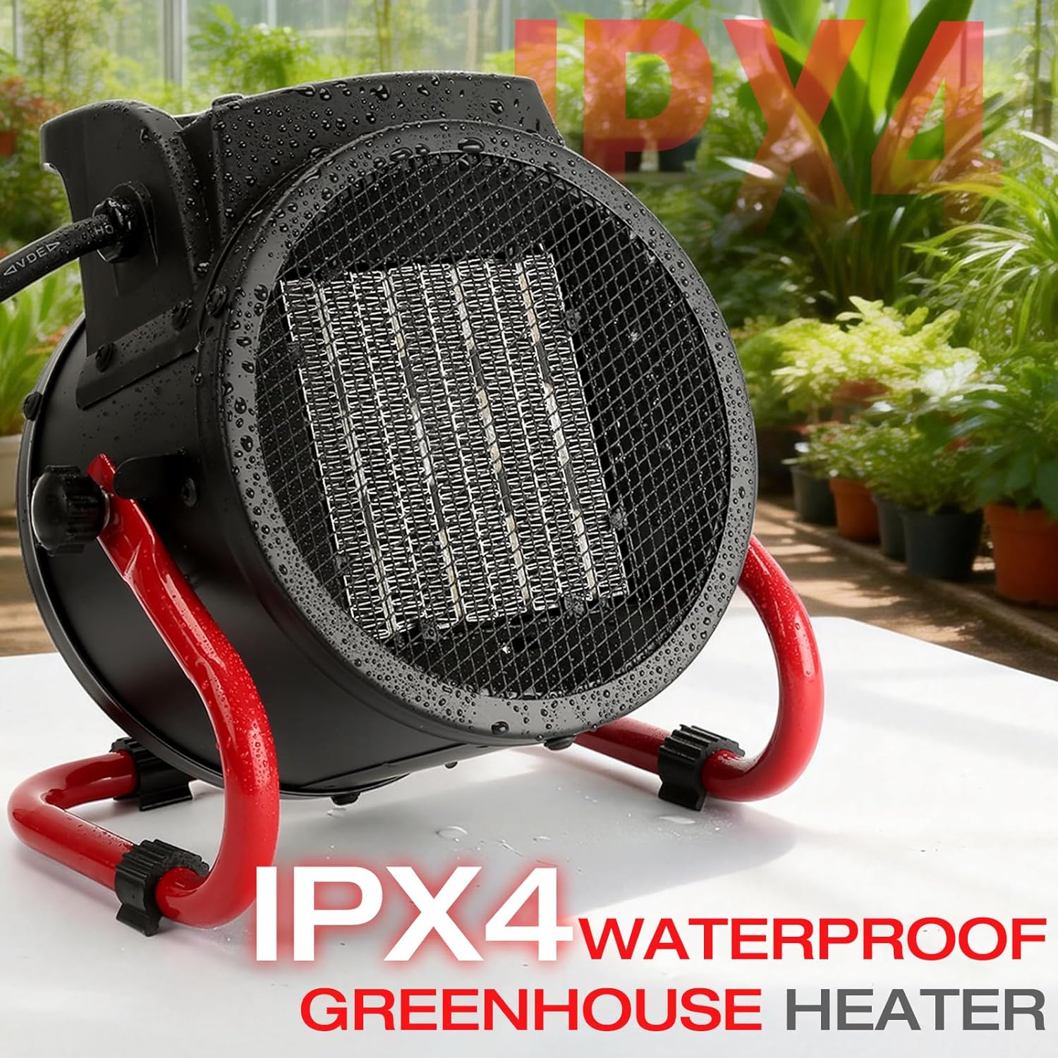 Greenhouse Heater with Digital Thermostat, 1500W Grow Tent Heater, 3 Modes for Fast Heating，IPX4 Waterproof & Overheat Protection - for Patio, Greenhouse，Grow Tent (Red)