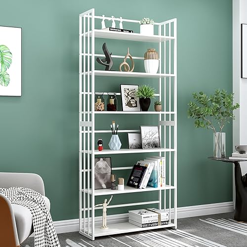 OSCHF Estantería abierta de 6 niveles, estantería moderna con valla de tres caras y marco de metal para el hogar y la oficina, estante