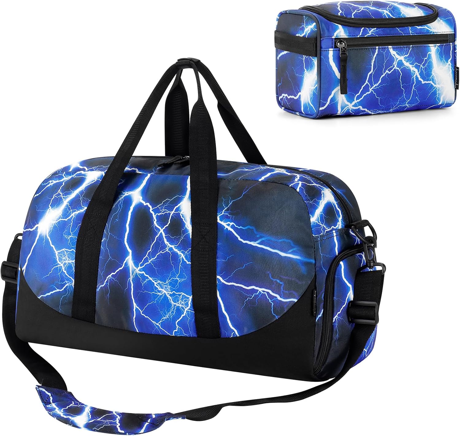 Choco Mocha Kids Duffle Bag Boys - Overnight Bags with Toiletry Bag for Weekender Travel Gym, Christmas Gifts for Boy Kid, Lighting Blue