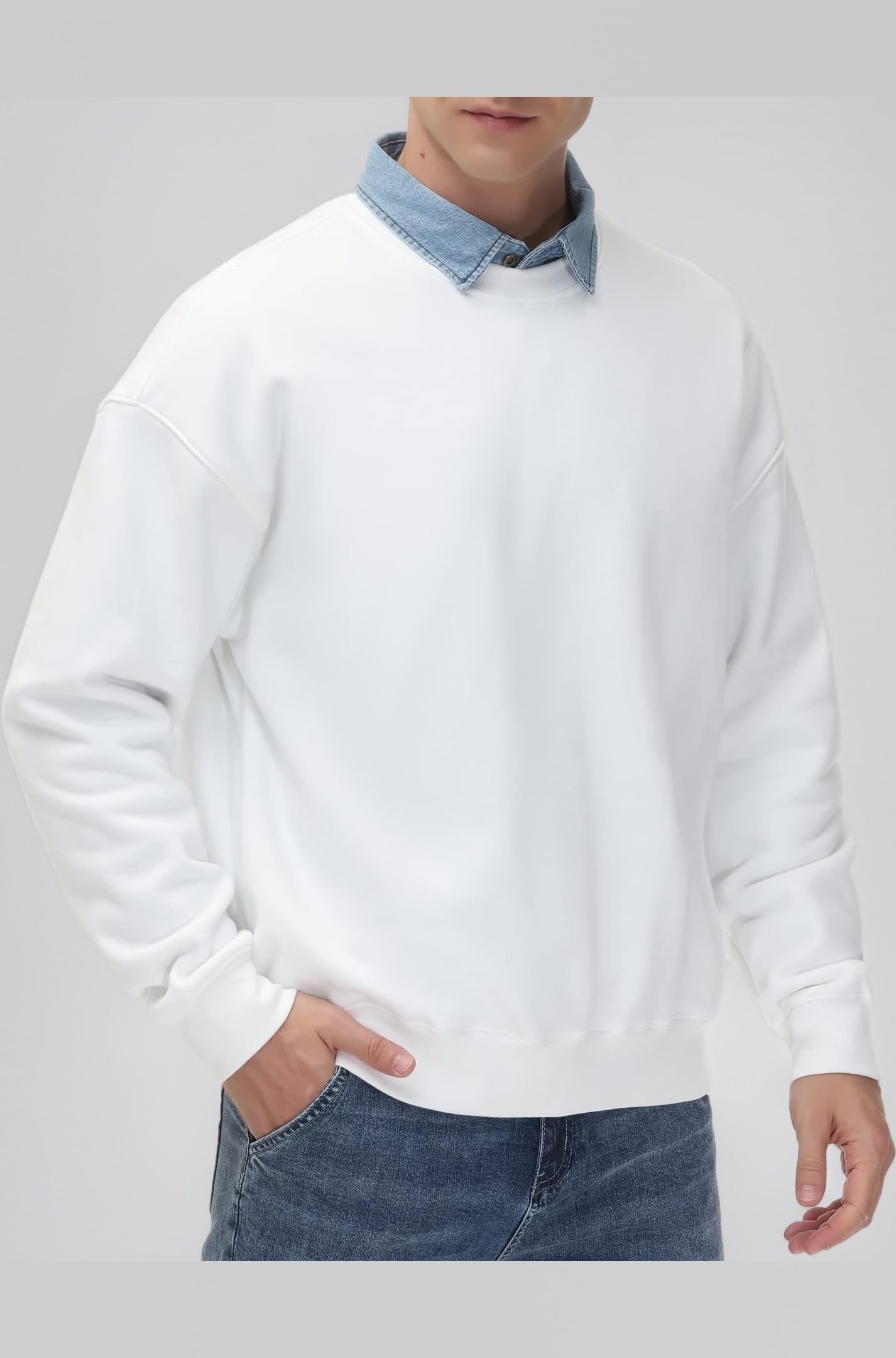 THE GYM PEOPLE Men's Fleece Crewneck Sweatshirt Thick Loose fit Soft Basic Pullover Sweatshirt