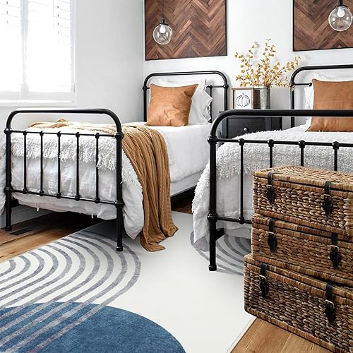 Miniatura 5 de Wonnitar Alfombra bohemia de 3 x 5 pies, lavable a máquina, azul, antideslizante, suave, floral, para mesita de noche, cocina, ultrafina, que no se