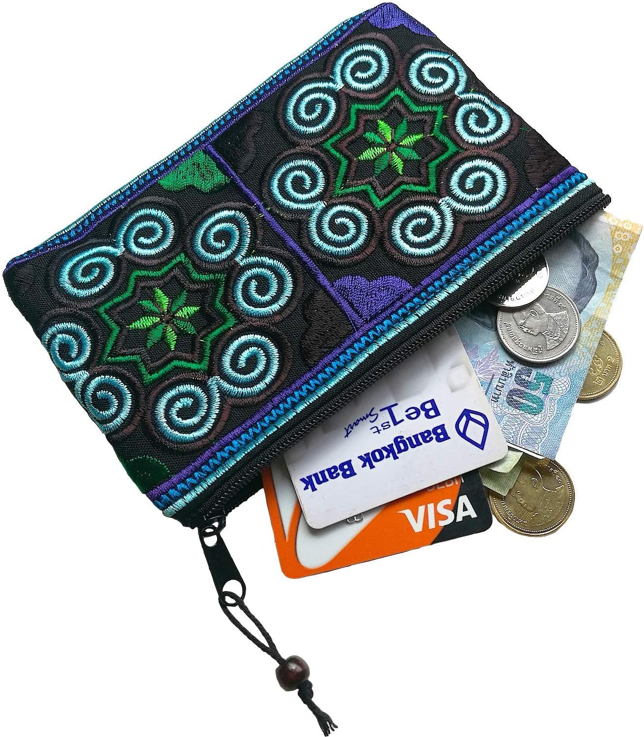 Sabai Jai Boho Coin Purse: Handmade Small Embroidered Change Pouch for Women - Colorful, Ethnic, Eco Friendly & Sustainable - Image 2