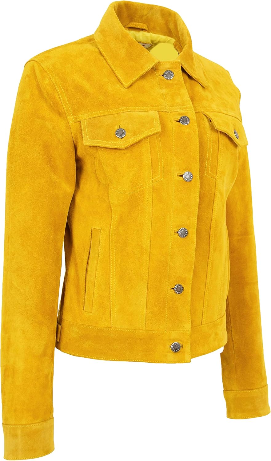 Womens Yellow Suede Trucker Jacket American Western Denim Biker Style Marisa