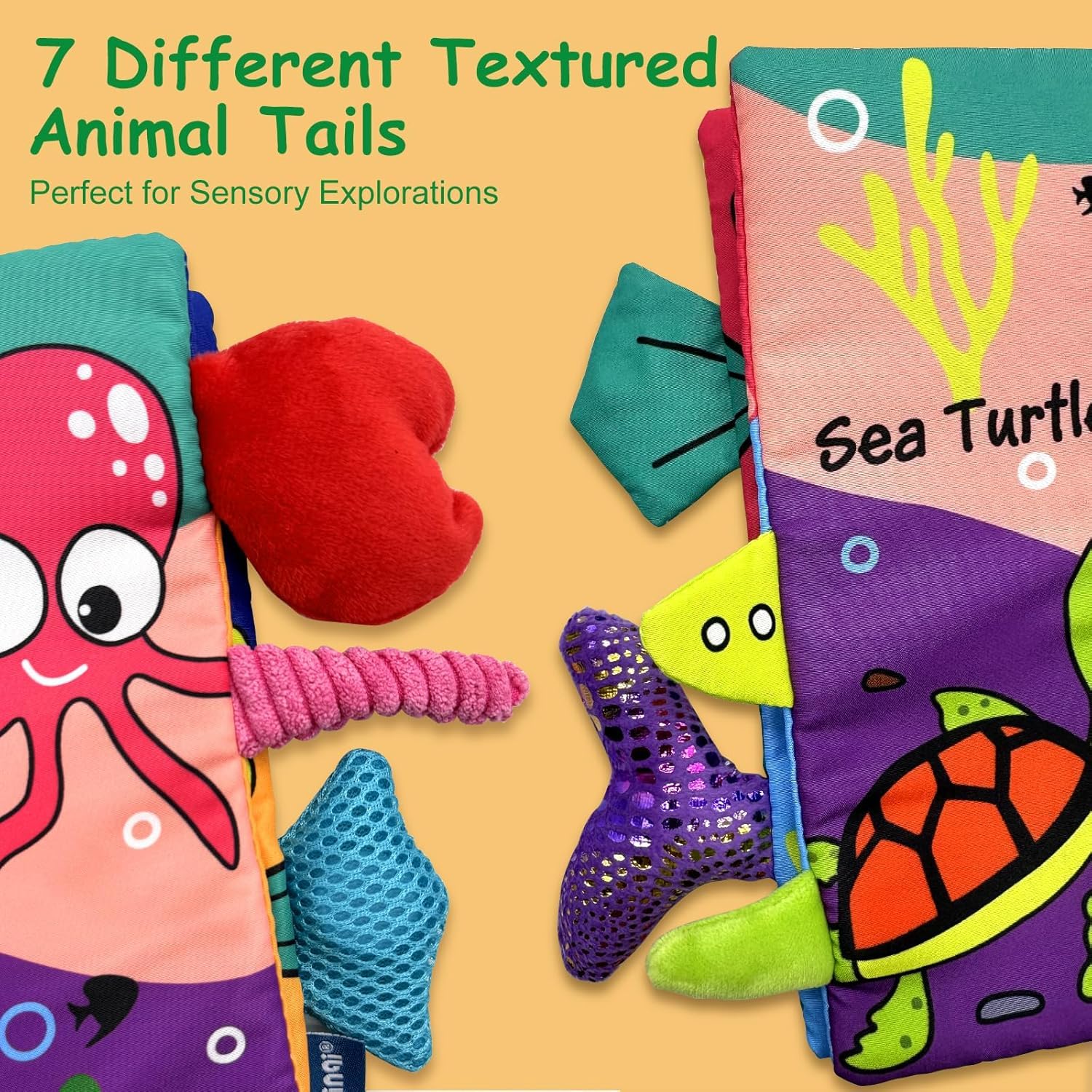 BeFunky Baby Fabric Book, Soft 3D Picture and Crinkle Book for 0-12 Months, Sensory Montessori Learning Toy for Boys and Girls (Sea World), Multicolor - Image 3 thumbnail
