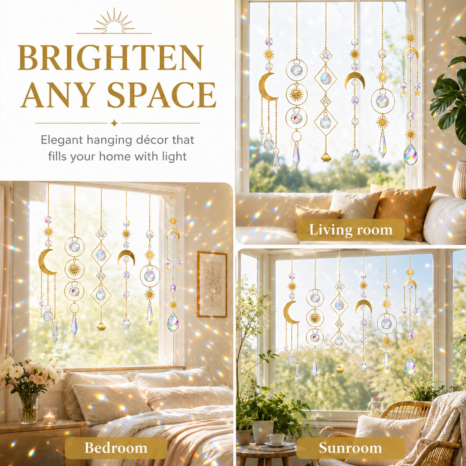 Amazon.co.jp: 6Pieces Colorful Crystals Suncatcher Hanging Sun