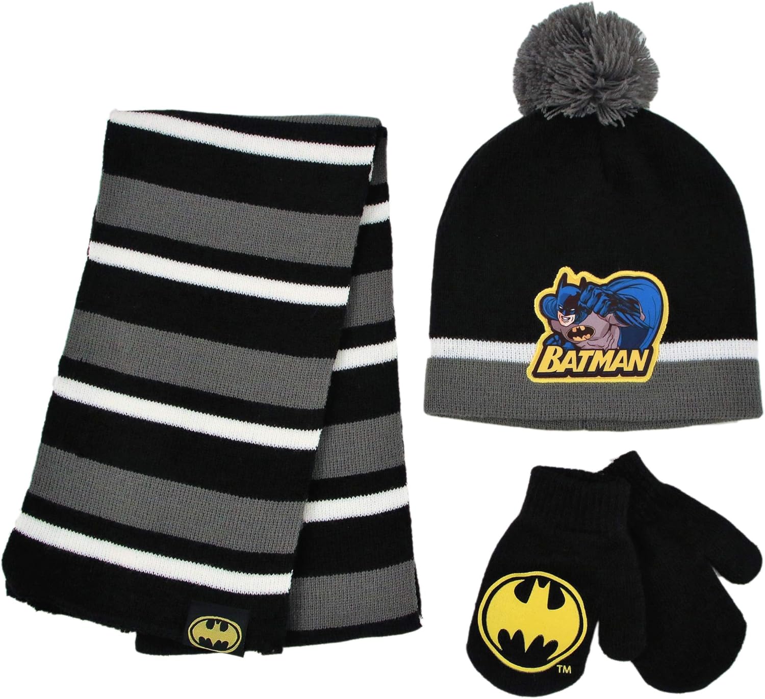 DC Comics Boys Winter Accessory Hat, Scarf and Toddler Mitten, Batman Beanie for Ages 2-4