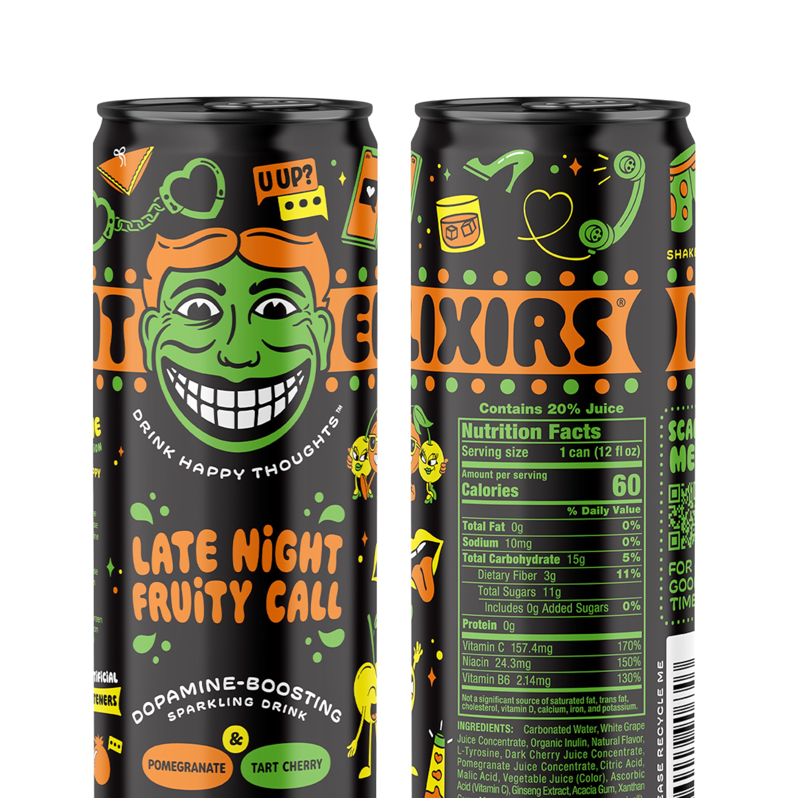 Illicit Elixirs Pomegranate & Tart Cherry Flavored Sparkling Juice Drink, Late Night Fruity Call, No Artificial Sweetener, 12 Fluid Ounces (Pack Of 12)