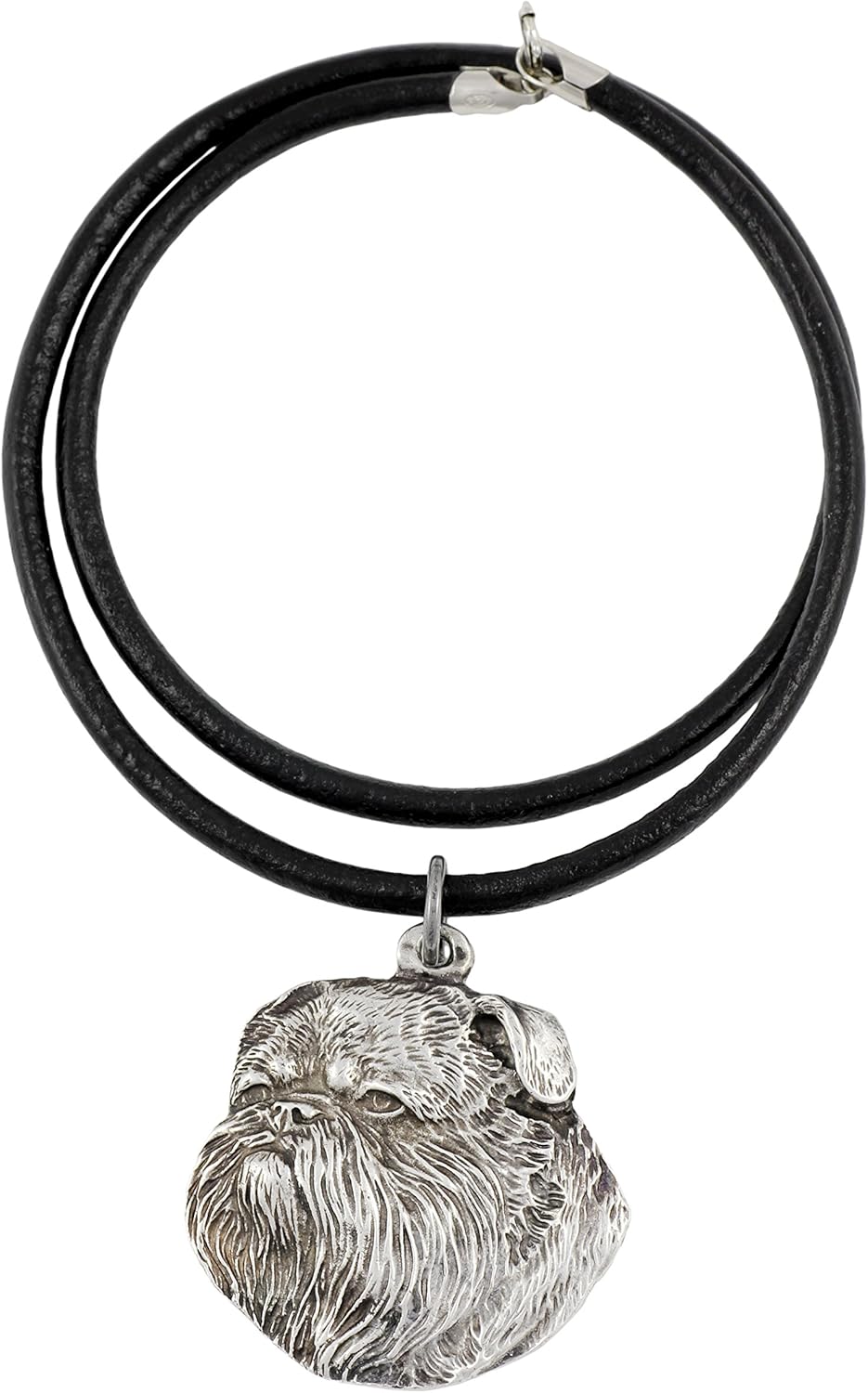 Art-Dog Dog Silver-Plated Pendant on a Leather Strap - Dog Necklace in Elegant Case – Silver Dog Necklaces for Men and Women – Dog Breeds Jewelry – Griffon