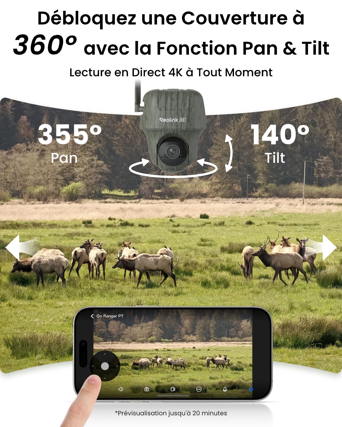 Reolink 4K 4G LTE Camera Exterieur avec Carte microSD 32 Go, Go Ranger PT