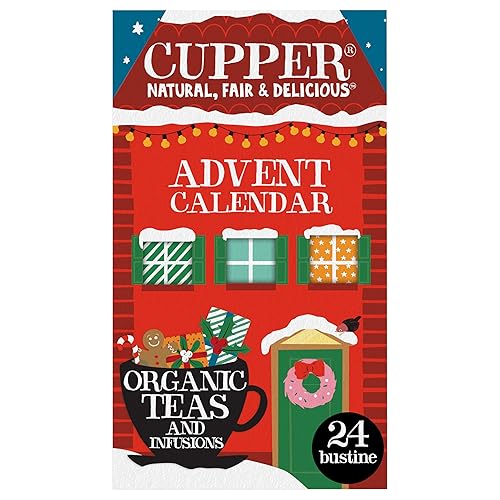 CUPPER Calendario dell'Avvento Biologico, Cofanetto Assortito di 12 Tè e Infusi Biologici e 100% Naturali, Assortimento di Tisane e Tè con Filtri 100% Biodegradabili, Confezione da 24 Bustine