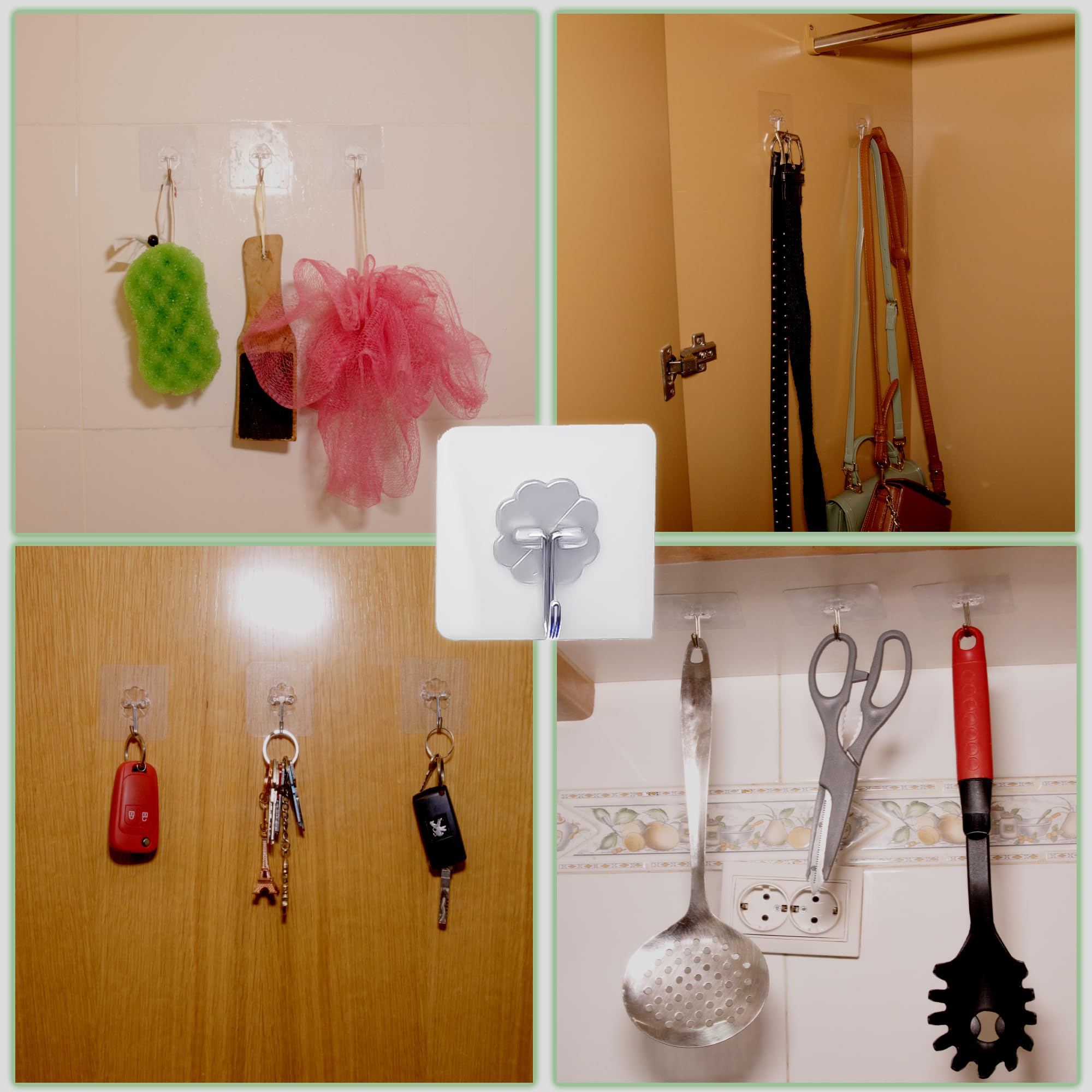 Ganchos Adhesivos Transparentes para Pared, Colgadores de Cocina y Baño Sin Taladro