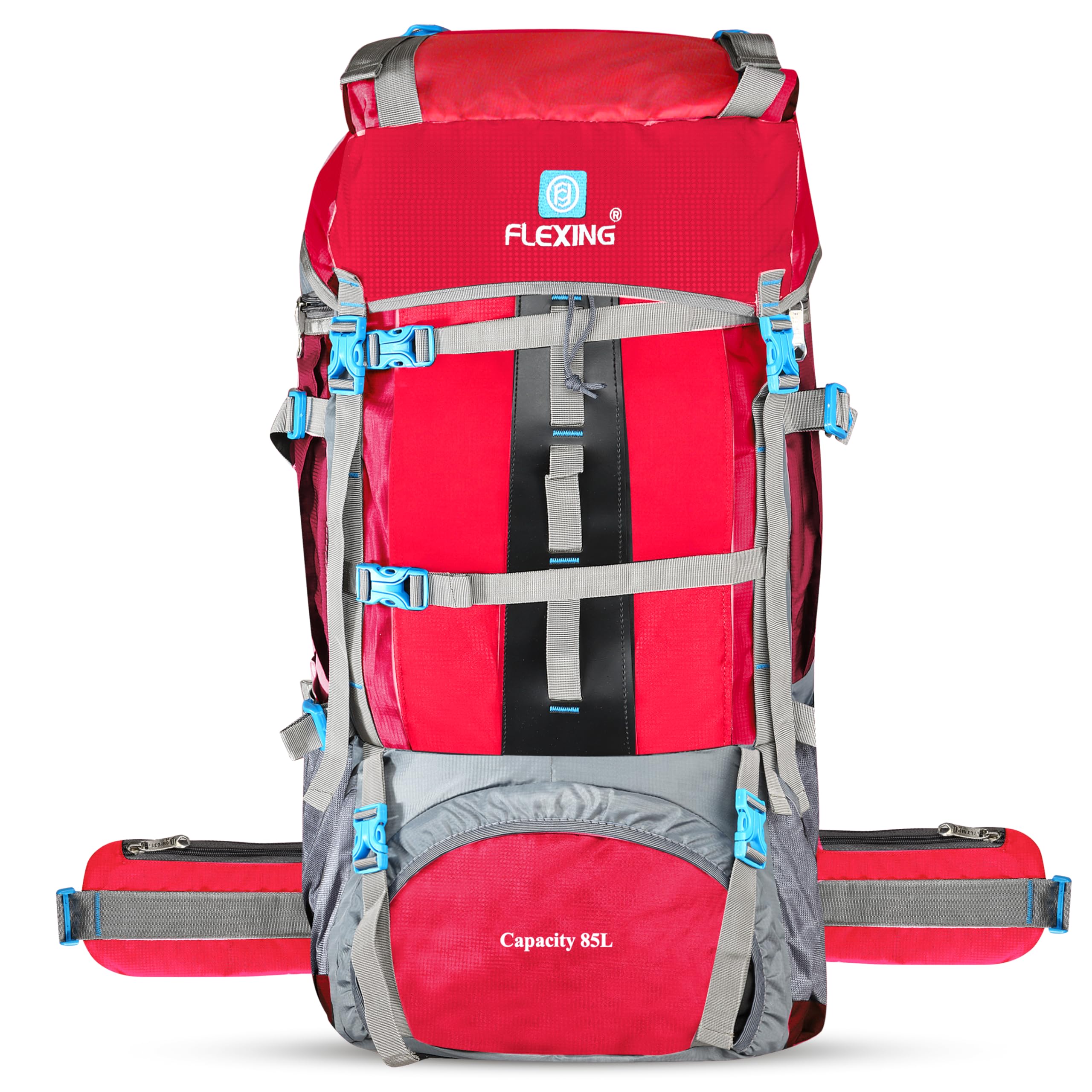 85L Hiking Backpack, Red and Grey, Nylon, Large Capacity Rucksack for Camping and Trekking, Water Repellent, Rectangular-image-35