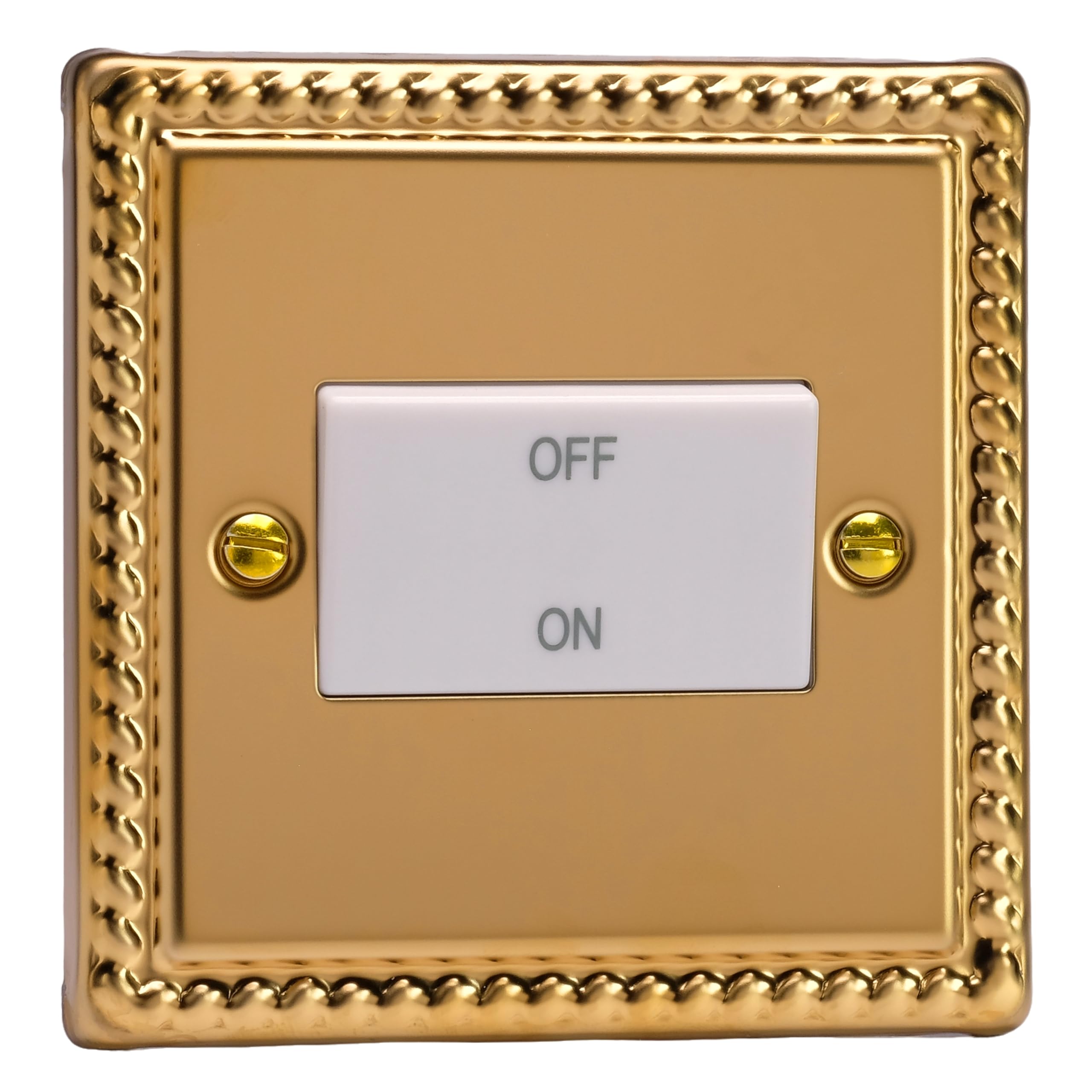 Varilight Fan Isolator Switch - Classic Georgian Brass With White Rocker, XGFIW, 95x95x25mm