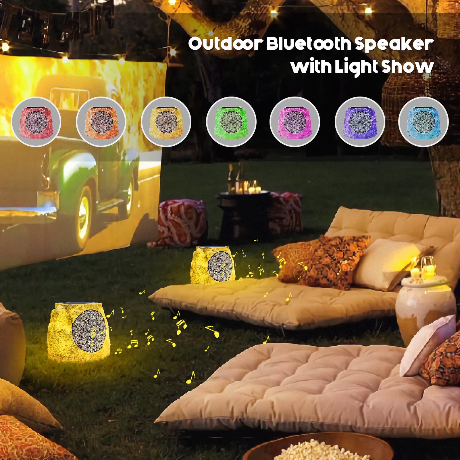Postlucky Rock Speakers Outdoor Waterproof Solar-Powered Wireless Bluetooth Outdoor Rock Speaker with RGB Color Multi-Unit Connect Rechargeable Battery for Pool Patio Deck Garden and Home