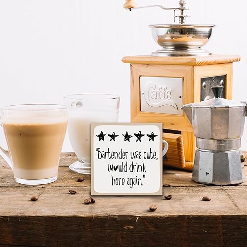 Miniatura 5 de Divertido letrero de bar Bartender Was Cute Would Drink Here Again Placa de bloque de madera de 5 pulgadas, decoración rústica de bar para el